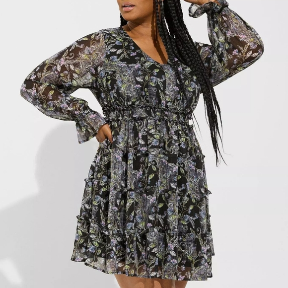 Torrid dress, Mini Lurex Chiffon Tiered Dress, size 1 - Picture 2 of 5